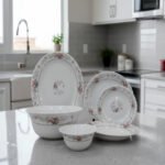 "Rosé Grace" 26-Piece Premium Opalware Dinner Set  Classic Floral Charm for a Timeless Dining Experience