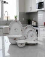 "Rosé Grace" 26-Piece Premium Opalware Dinner Set  Classic Floral Charm for a Timeless Dining Experience