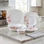 Elegant Floral Square Opal Dinner Set