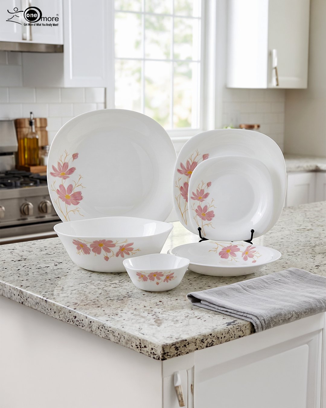 1 Elegant Floral Square Opal Dinner Set - Image 1