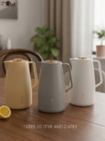 Feenik 2-Liter Premium Thermal Carafe – Glass-Lined Vacuum Flask for Tea & Coffee – Elegant Insulated Jug in Coffee, Grey & White