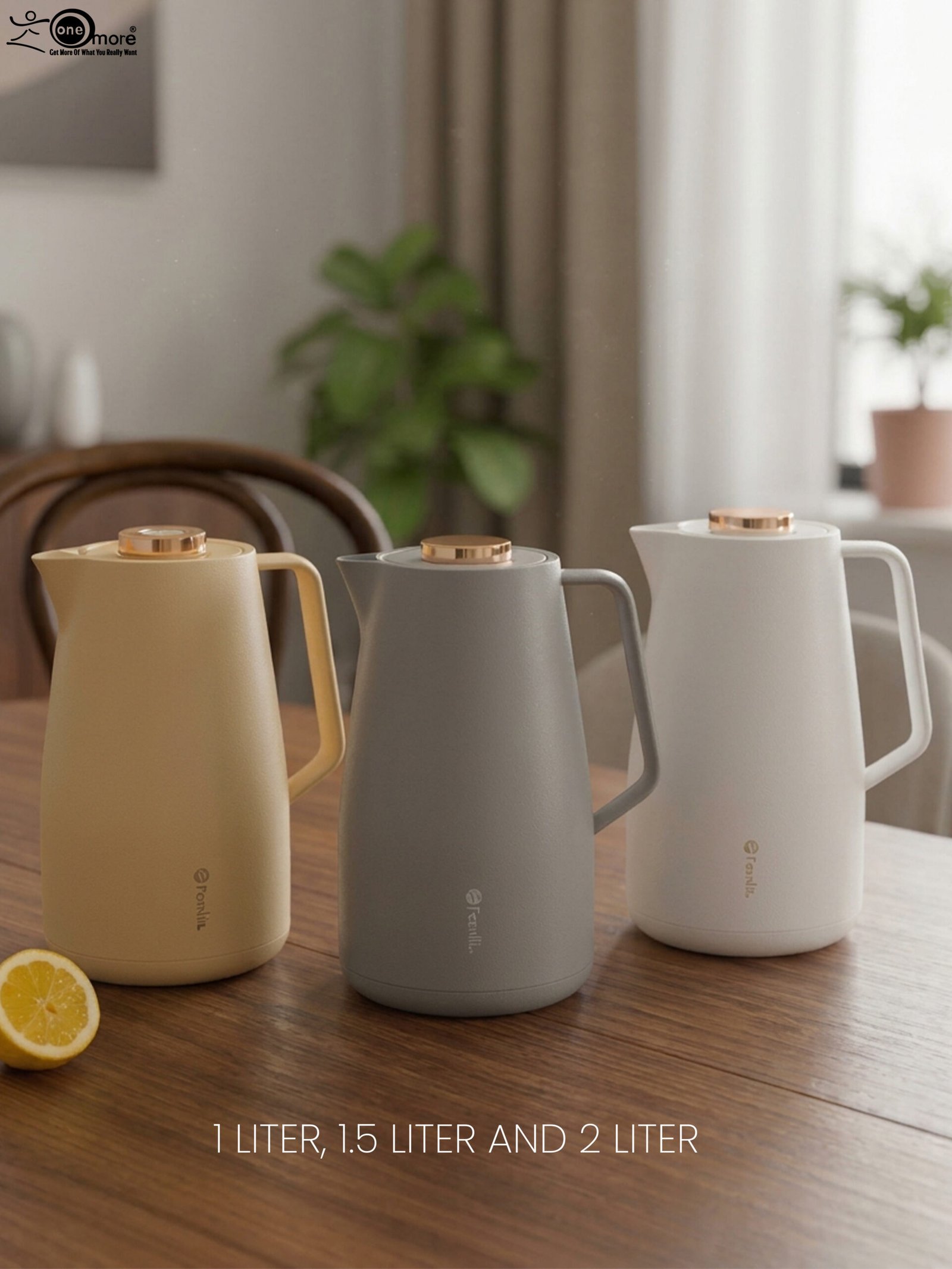 1 Feenik 2-Liter Premium Thermal Carafe – Glass-Lined Vacuum Flask for Tea & Coffee – Elegant Insulated Jug in Coffee, Grey & White - Image 1