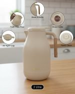 Feenik 2L Premium Vacuum Flask – Glass-Lined Thermal Carafe with Wood-Style Handle & Push-Button Pour for Tea & Coffee (2 Litre) - Image 7