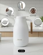Feenik 2L Premium Vacuum Flask – Glass-Lined Thermal Carafe with Wood-Style Handle & Push-Button Pour for Tea & Coffee (2 Litre) - Image 4