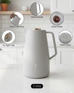 Feenik 2-Liter Premium Thermal Carafe – Glass-Lined Vacuum Flask for Tea & Coffee – Elegant Insulated Jug in Coffee, Grey & White - Image 4