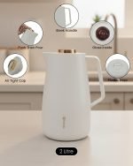 Feenik 2-Liter Premium Thermal Carafe – Glass-Lined Vacuum Flask for Tea & Coffee – Elegant Insulated Jug in Coffee, Grey & White - Image 7