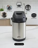 Premium Stainless Steel Airpot Thermos – Vacuum Insulated Pump Flask with Rotating Base for Coffee & Tea (Available in 3L, 3.5L & 4L)