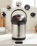 Premium Stainless Steel Airpot Thermos Flask (2.5L & 5L) – Pump Action Vacuum Dispenser for Tea, Coffee & Water