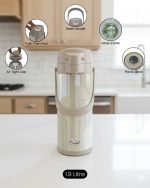 Premium 1.9L Airpot Thermal Flask – Pump Action Vacuum Insulated Thermos for Tea & Coffee – Glass Lined Hot & Cold Dispenser (Beige/Cream)