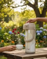 Premium 1.9L Airpot Thermal Flask – Pump Action Vacuum Insulated Thermos for Tea & Coffee – Glass Lined Hot & Cold Dispenser (Beige/Cream) - Image 3