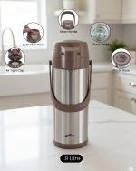 Premium 1.9L Stainless Steel Airpot Thermal Flask – Pump Action Vacuum Jug for Tea, Coffee & Water (Available in Green, Grey, Brown) - Image 4