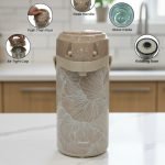 Premium 3-Liter Floral Airpot Thermos Flask – Pump Action Vacuum Dispenser with Glass Liner & Rotating Base (Available in Brown, Blue, Green)
