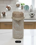 Premium 3-Liter Floral Airpot Thermos Flask – Pump Action Vacuum Dispenser with Glass Liner & Rotating Base (Available in Brown, Blue, Green)