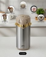 Luxury 3-Liter Stainless Steel & Gold Airpot Thermos – Pump Action Vacuum Flask with Glass Liner & Rotating Base