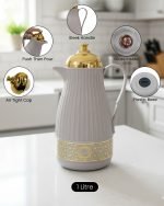 Premium 1-Liter Vacuum Thermos Flask with Glass Liner & Gold Accents – (Available in Dark Grey, Grey, White) - Image 7