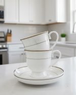 Elegant White Porcelain Cups with Gold Trim - Image 3