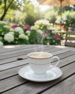 Elegant White Porcelain Cups with Gold Trim