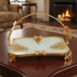 Elegant Gold-Plated Serving Dish/Basket with Porcelain Plate