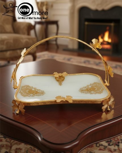 Elegant Gold-Plated Serving Dish/Basket with Porcelain Plate