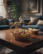 Elegant Gold-Plated Serving Dish with Porcelain Plate