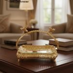 Elegant Gold-Plated Serving Dish with Porcelain Plate