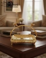 Elegant Gold-Plated Serving Dish with Porcelain Plate