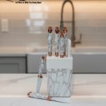 Elevate your kitchen counter with the 'One More' Marble & Rose Gold Knife Set