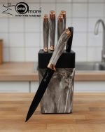 Elevate your kitchen counter with the 'One More' Marble & Rose Gold Knife Set