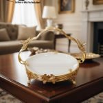 Elegant Gold-Plated Serving Dish/Basket with Porcelain Plate