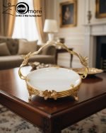 Elegant Gold-Plated Serving Dish/Basket with Porcelain Plate