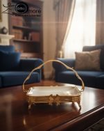 Elegant Gold-Plated Serving Dish/Basket with Porcelain Plate