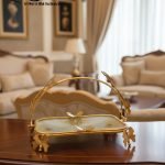 Elegant Gold-Plated Serving Dish/Basket with Porcelain Plate