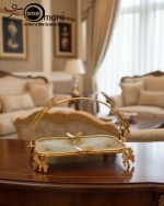 Elegant Gold-Plated Serving Dish/Basket with Porcelain Plate