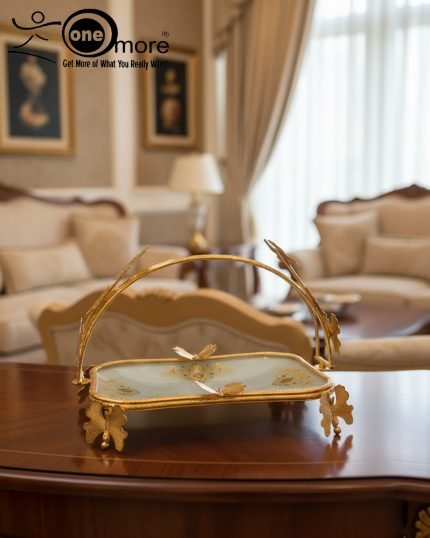 Elegant Gold-Plated Serving Dish/Basket with Porcelain Plate