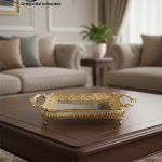 Elegant Gold Mirrored Serving Tray | Luxury Metal Centerpiece & Vanity Display