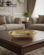 Elegant Gold Mirrored Serving Tray | Luxury Metal Centerpiece & Vanity Display