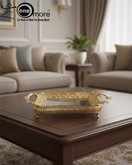 Elegant Gold Mirrored Serving Tray | Luxury Metal Centerpiece & Vanity Display