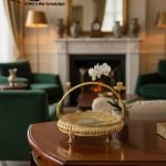 Elegant Gold-Plated Serving Dish with Porcelain Plate