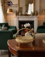 Elegant Gold-Plated Serving Dish with Porcelain Plate