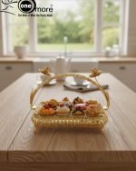 Elegant Gold-Plated Serving Dish with Porcelain Plate