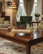 Elegant Gold Mirrored Serving Tray | Luxury Metal Centerpiece & Vanity Display