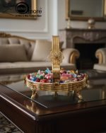 Elegant Gold-Plated Serving Dish/Basket with Porcelain Plate