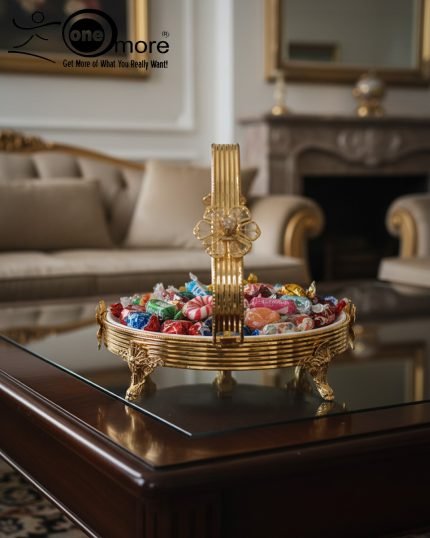 Elegant Gold-Plated Serving Dish/Basket with Porcelain Plate