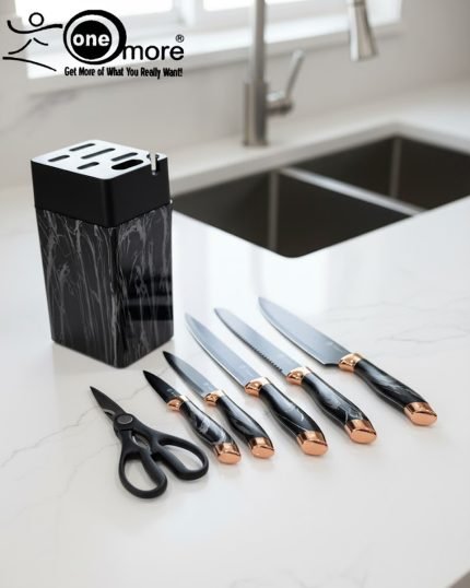 Elevate your kitchen counter with the 'One More' Marble & Rose Gold Knife Set