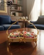 Elegant Gold-Plated Serving Dish/Basket with Porcelain Plate