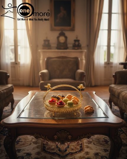 Elegant Gold-Plated Serving Dish with Porcelain Plate
