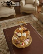 Luxury Gold-Plated Two-Tier Floral Serving Tray