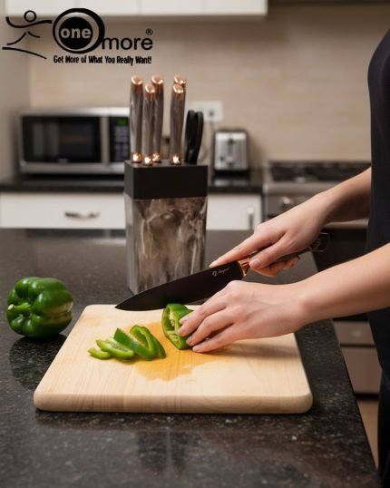 Elevate your kitchen counter with the 'One More' Marble & Rose Gold Knife Set