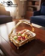 Elegant Gold-Plated Serving Dish/Basket with Porcelain Plate