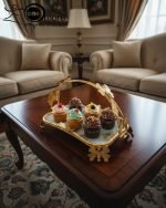 Elegant Gold-Plated Serving Dish/Basket with Porcelain Plate